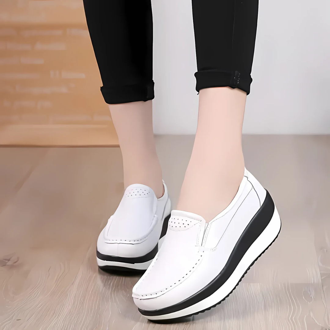 Mocassins de Plataforma Casuais com Costura em Contraste para Mulher