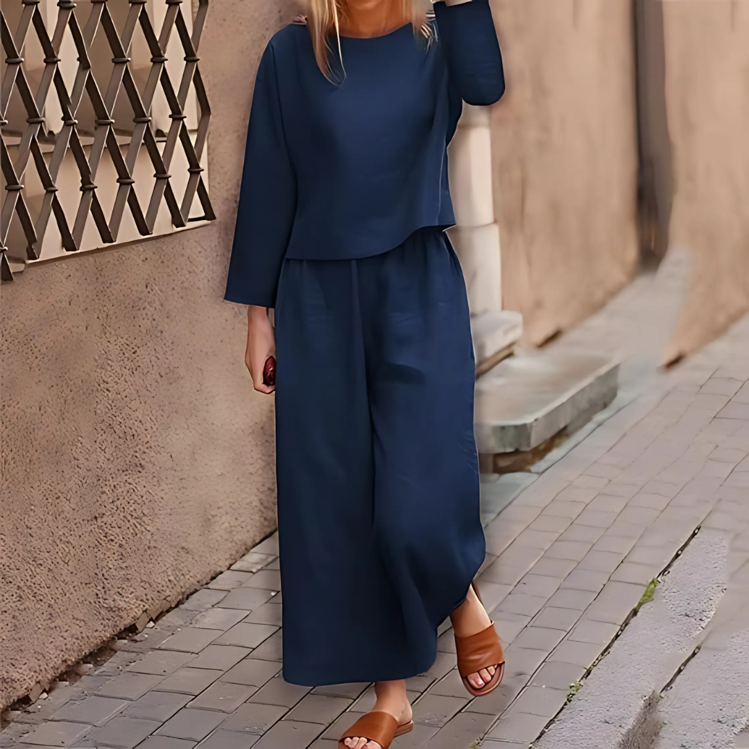 Conjunto Casual de Blusa e Calças Estilo Palazzo para Mulher