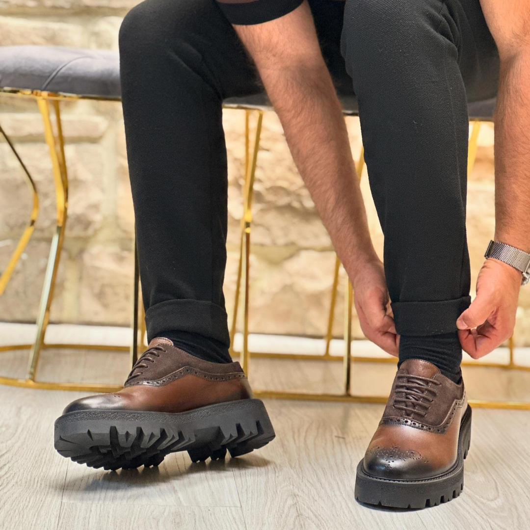Sapatos Casuais Clássicos de Couro Genuíno e Camurça para Homem