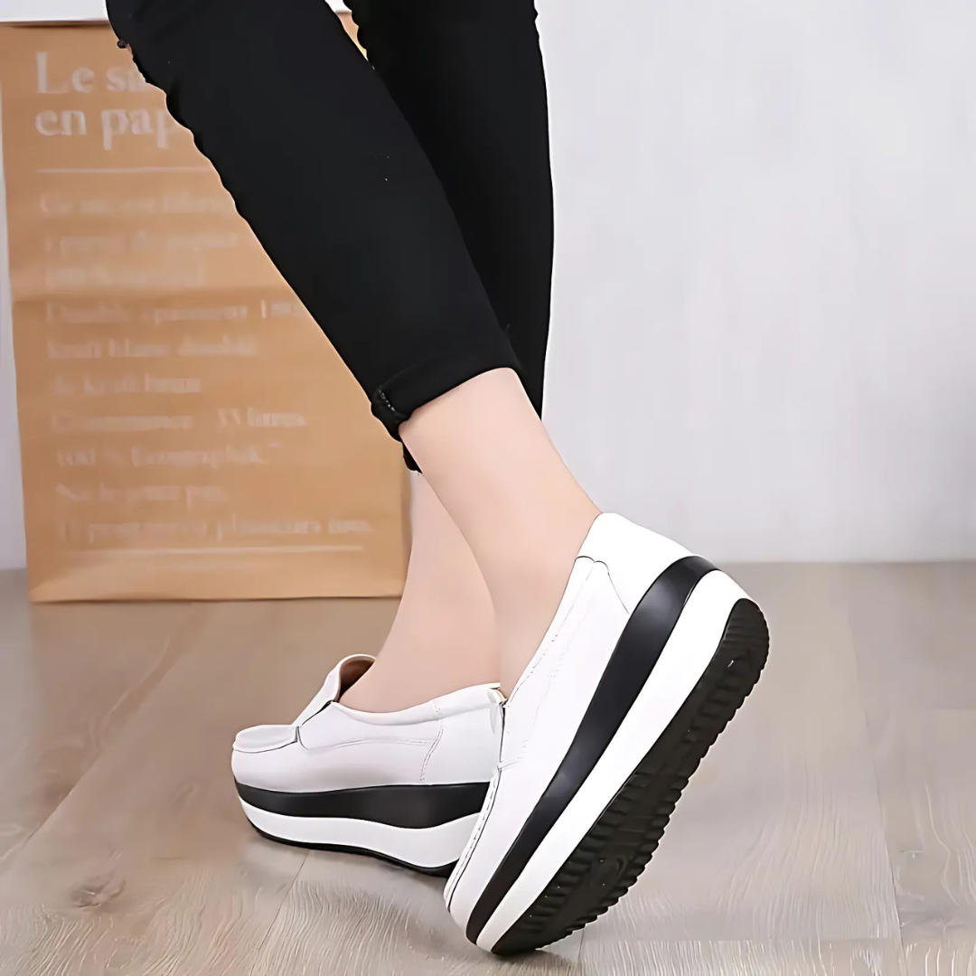 Mocassins de Plataforma Casuais com Costura em Contraste para Mulher