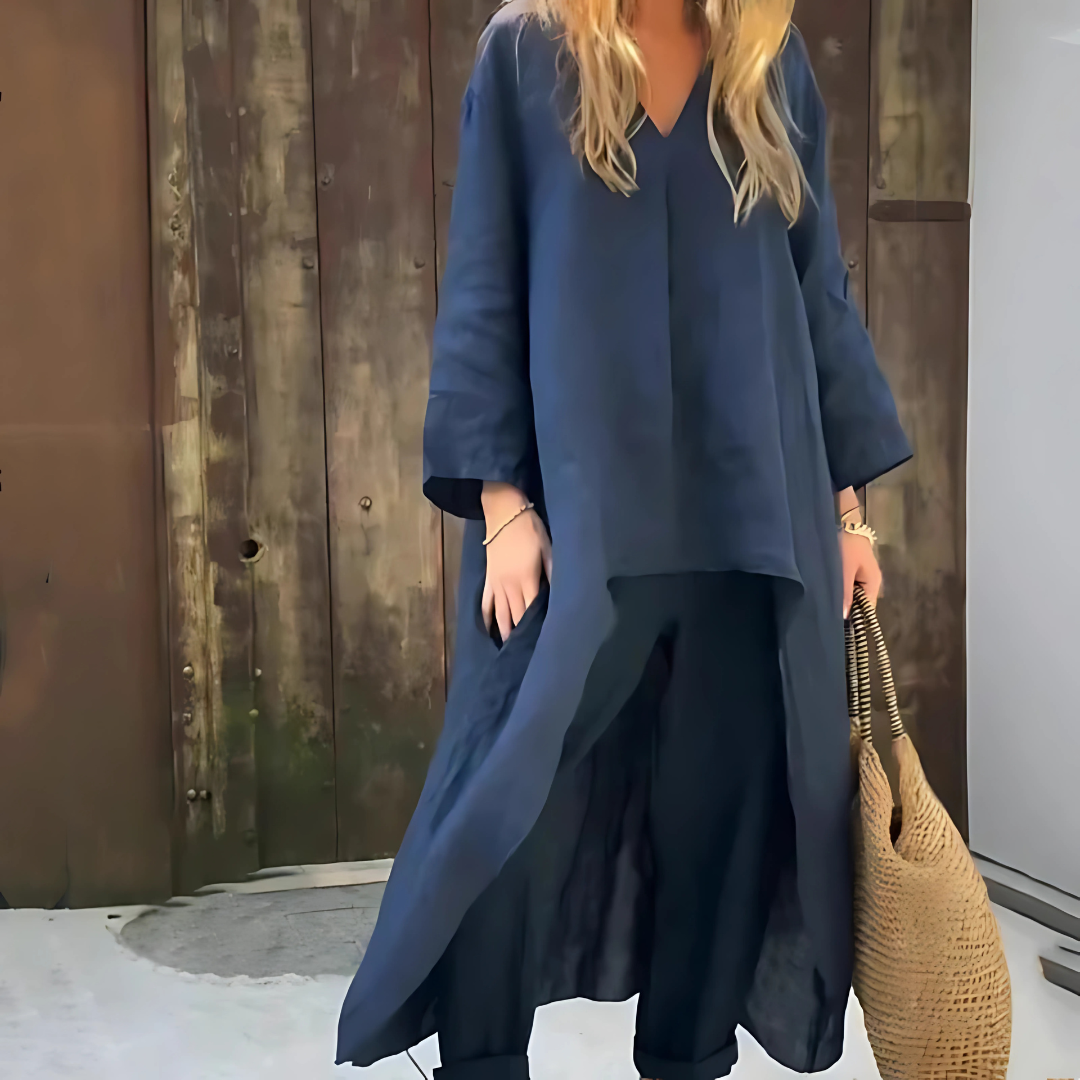 Conjunto Casual de Blusa e Calças Estilo Palazzo para Mulher