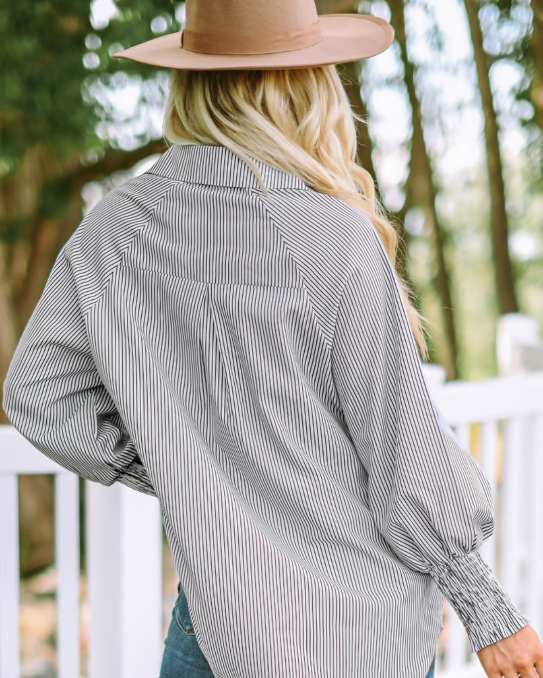 Camisa Midi com Gola Listrada e Mangas Oversized