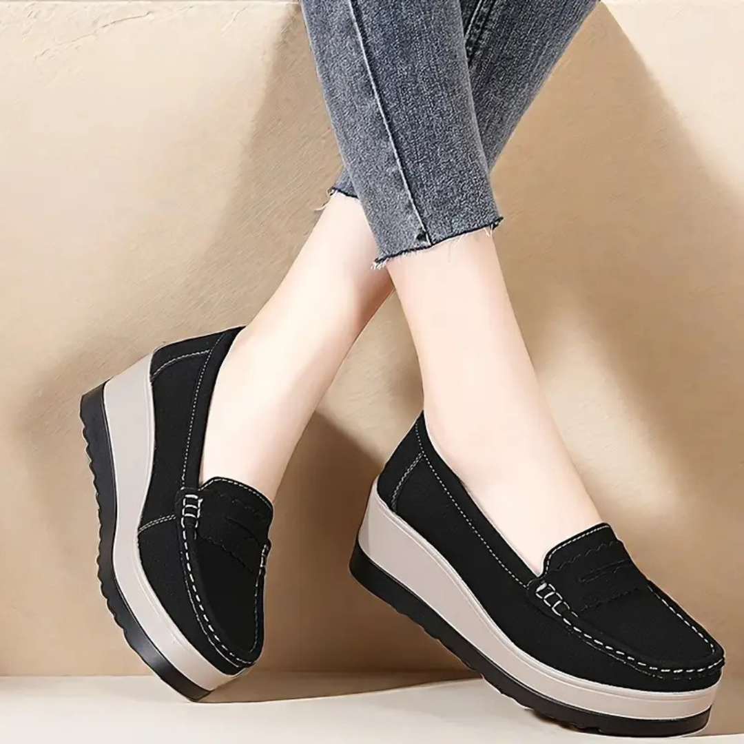Mocassins de Plataforma Casuais com Costura em Contraste para Mulher