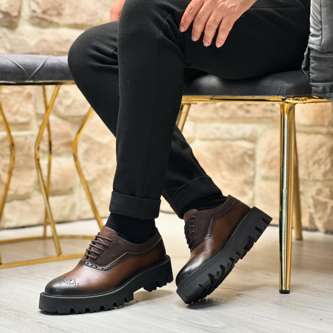 Sapatos Casuais Clássicos de Couro Genuíno e Camurça para Homem