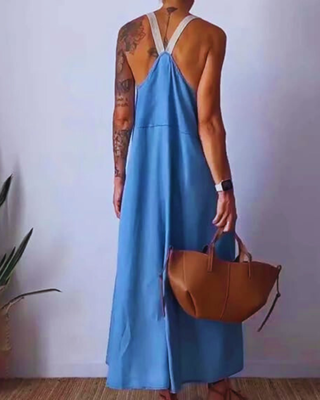 Vestido longo de linho para mulher com alças finas