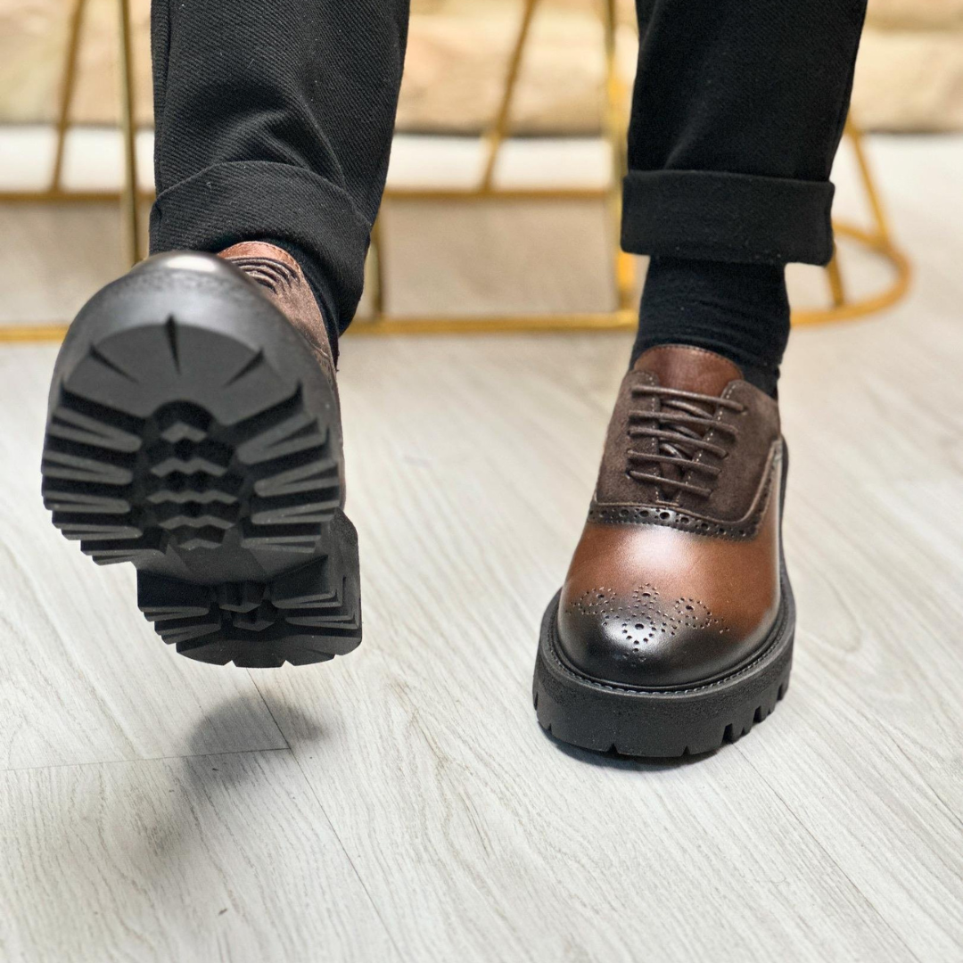 Sapatos Casuais Clássicos de Couro Genuíno e Camurça para Homem