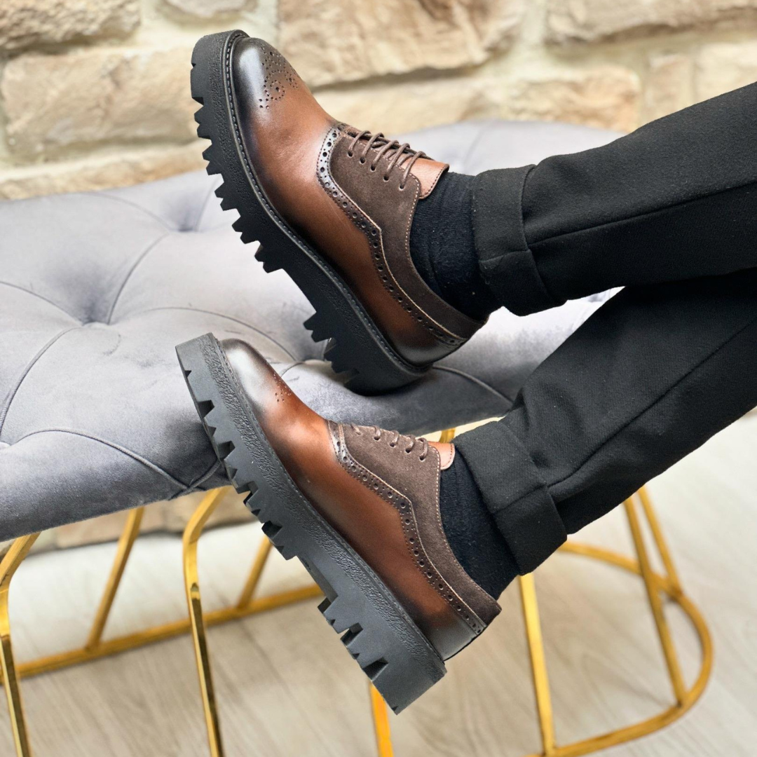 Sapatos Casuais Clássicos de Couro Genuíno e Camurça para Homem