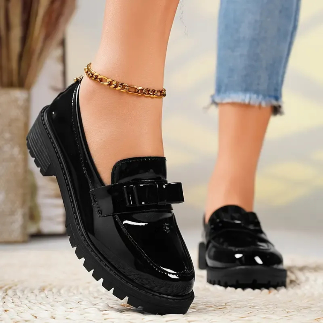 Sapatos de Couro de Cor Sólida para Mulher com Sola Grossa