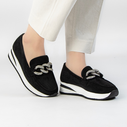 Mocassins com Pormenores de Fivela Dourada para Mulher