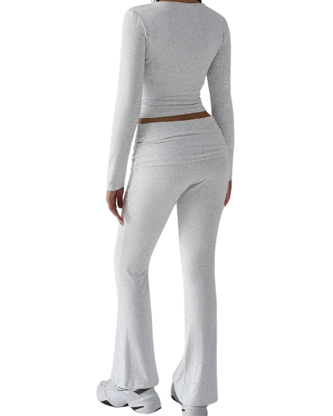Conjunto de 2 Peças para Mulher com Top de Manga Comprida e Calças de Corte Justo