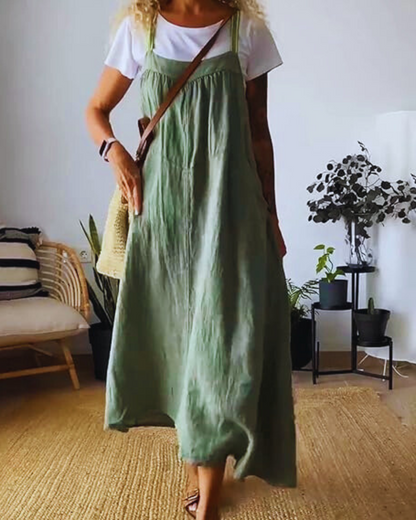 Vestido longo de linho para mulher com alças finas