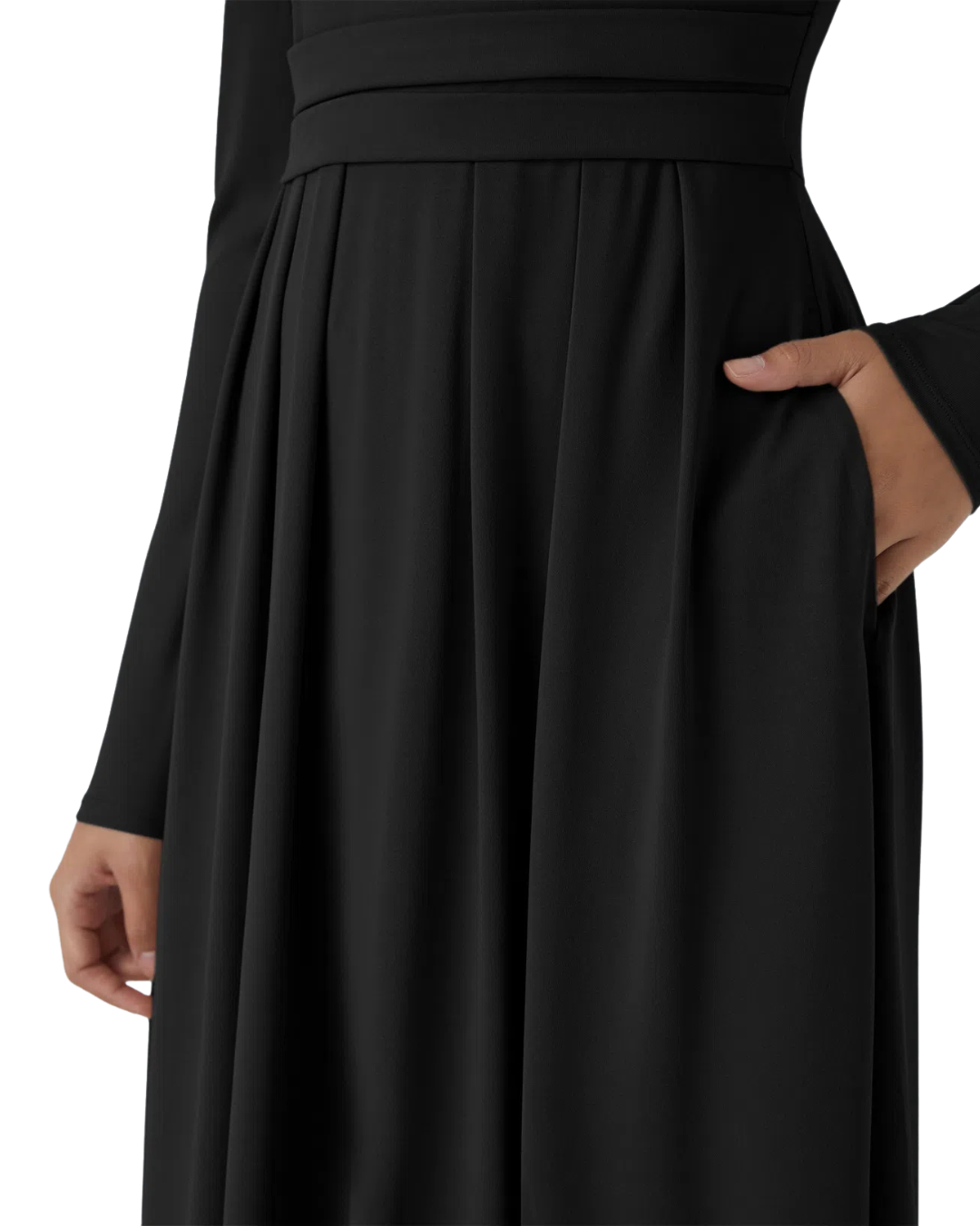 Vestido Maxi Plissado e Esvoaçante com Decote Alto e Bolsos para Mulher