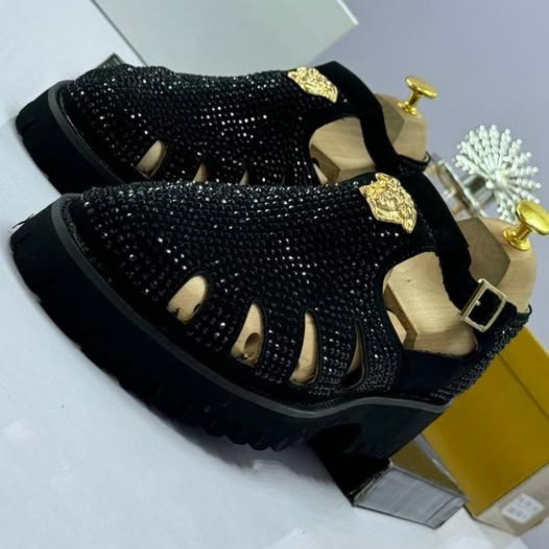 Sandálias de luxo com strass para homem