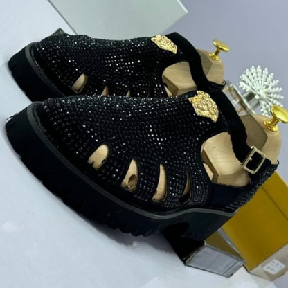 Sandálias de luxo com strass para homem