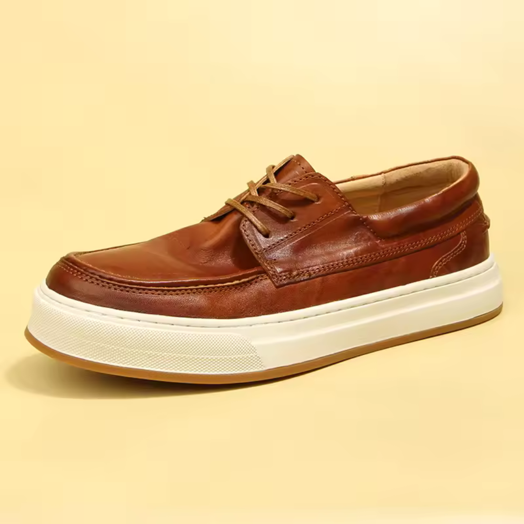 Sapatos casuais de couro com cordões para homem