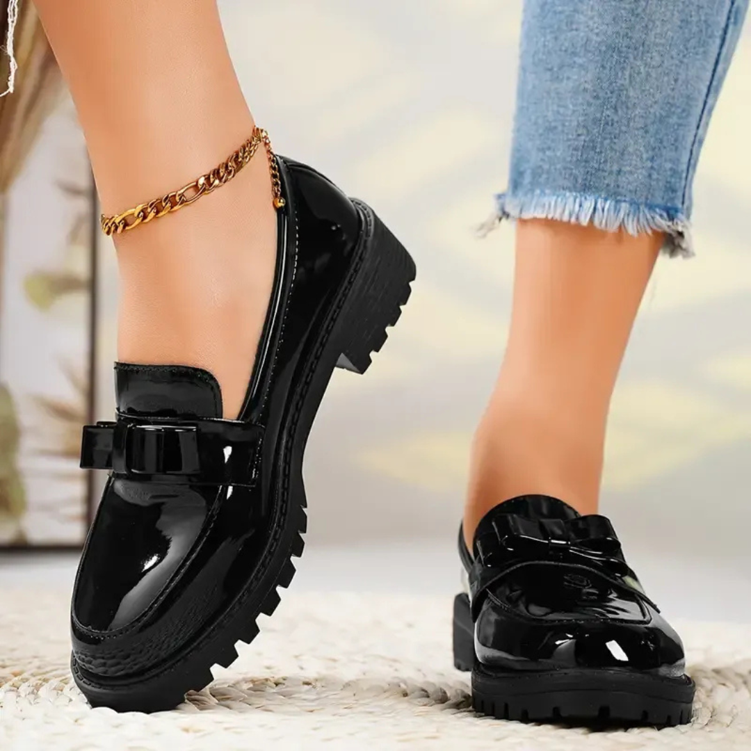 Sapatos de Couro de Cor Sólida para Mulher com Sola Grossa