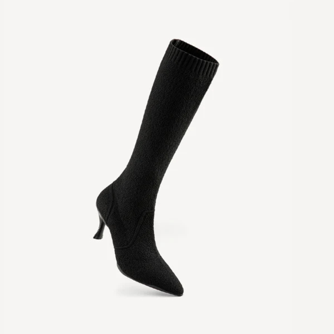 Botas Compridas Minimalistas com Ponta Pontiaguda e Salto para Mulher