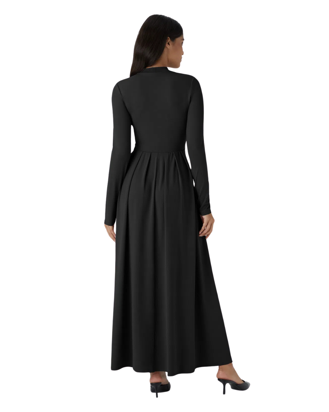 Vestido Maxi Plissado e Esvoaçante com Decote Alto e Bolsos para Mulher