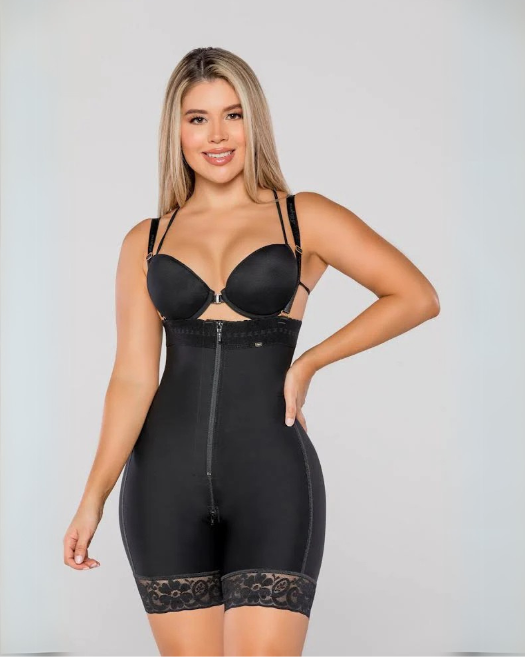 Cinta modeladora de Alta Compressão com Renda Invisível e Fecho de Correr para Melhorar a Figura