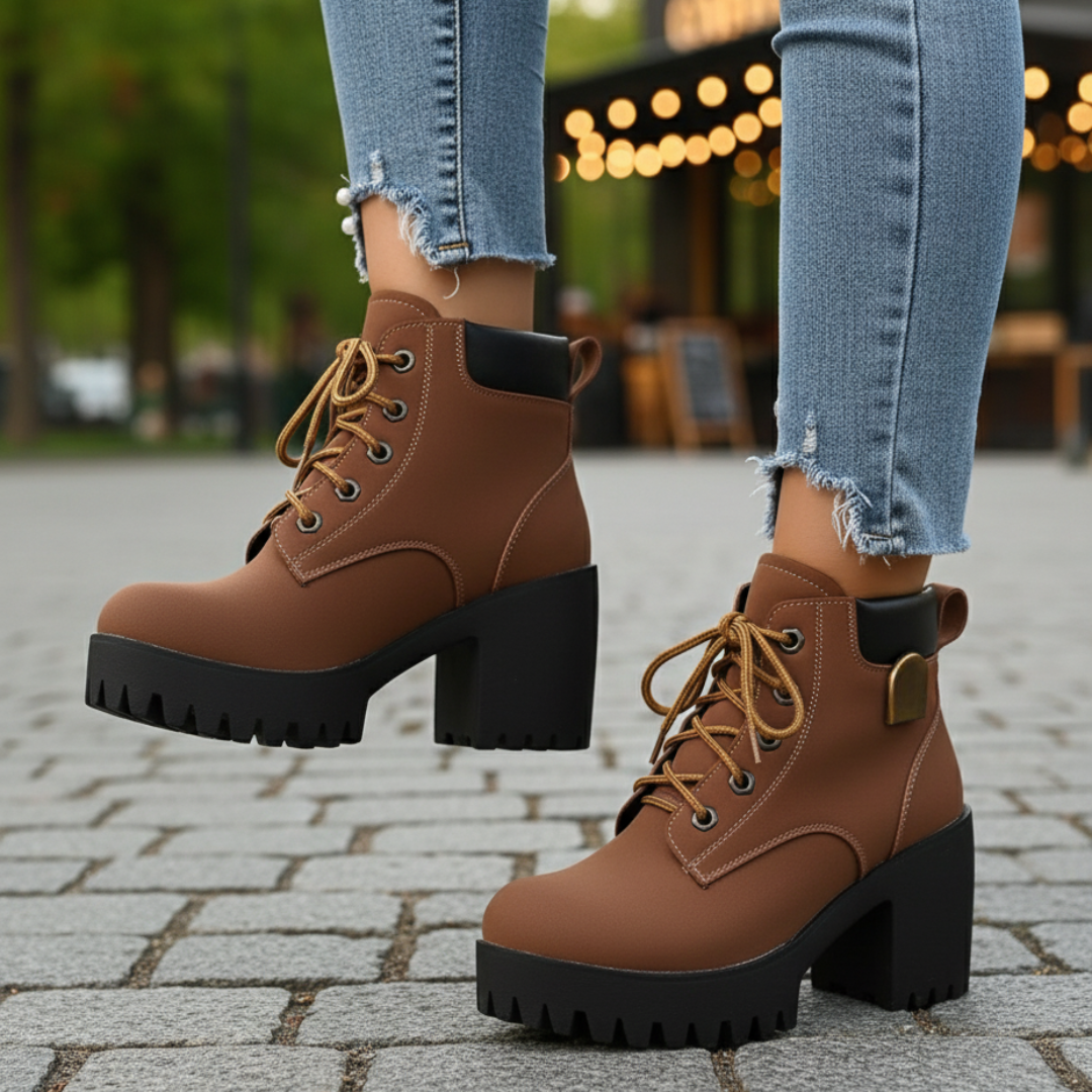 Botas de plataforma em couro para mulher