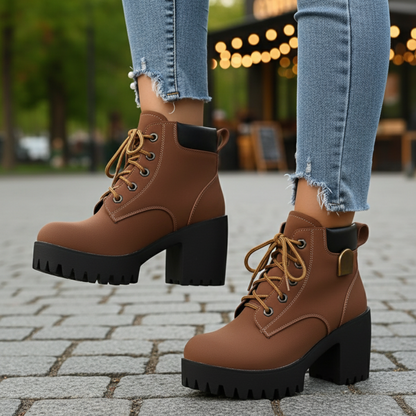 Botas de plataforma em couro para mulher