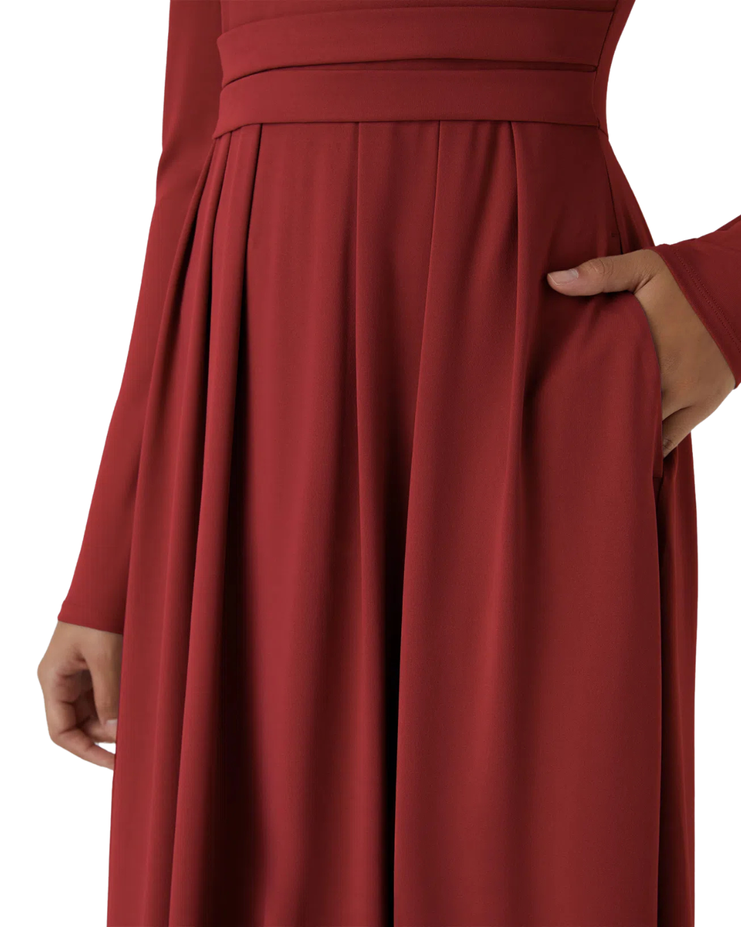 Vestido Maxi Plissado e Esvoaçante com Decote Alto e Bolsos para Mulher